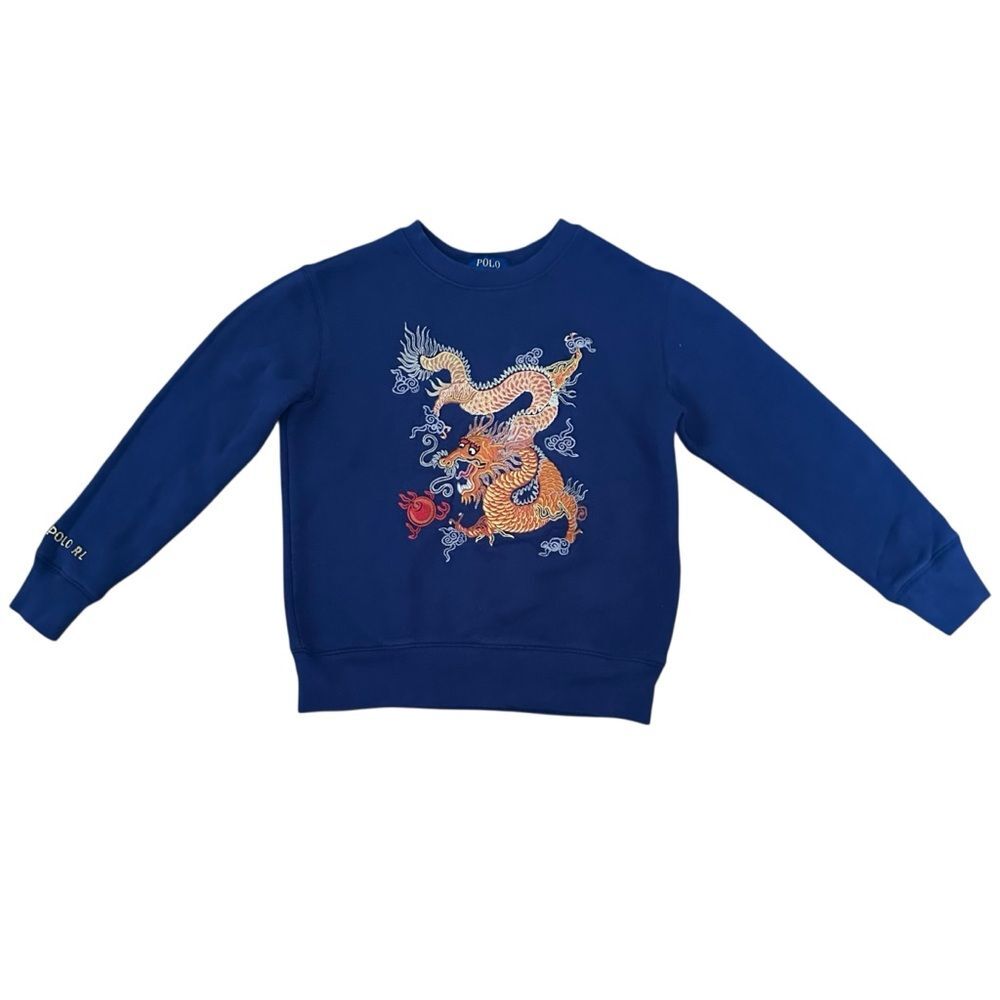 Ralph Lauren Polo Lunar New Year Dragon Fleece Sweatshirt Size 8 Navy Blue